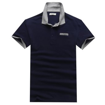 Cotton Polo Shirt With Mock Pocket Navy  