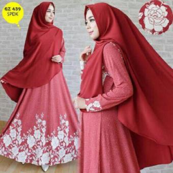 couple store cs - dress muslim anggun dan elegant maroon 2 in 1  