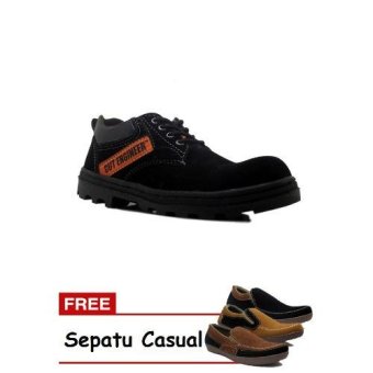 Cut Engineer Safety Shoes Low Boots Classic Black + Gratis Sepatu Casual  