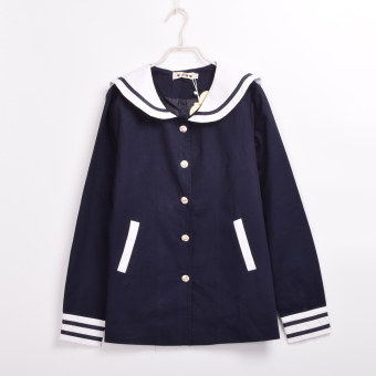Cute Cat Ears Sailor Collar Lolita Navy Coat HARAJUKU Preppy Student Jacket (Navy) - Intl  