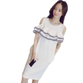 Cute Style Lotus Sleeve Dew Shoulder Dress - White - intl  