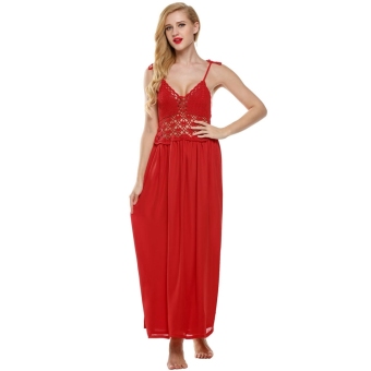 Cyber ACEVOG Lady Women Sexy Sleeveless Halter Strap?Lace Stitching Long Slit Dress ( Red )  