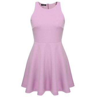 Cyber ACEVOG Lady Women's Casual O-Neck Off-shoulder A-line Tank Mini Dress(Pink) (Intl)  