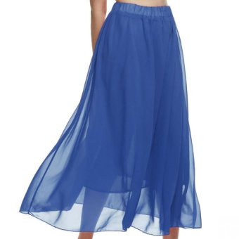 Cyber ACEVOG Retro Women Full Length Elastic Pleated Chiffon Maxi Long Casual Beach Skirt Solid(blue)  