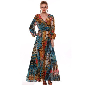 Cyber ACEVOG untuk wanita Lengan Baju Gaun Panjang Longgar Kain Sutera Tipis Maxi (Biru)  