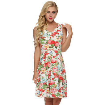 Cyber ACEVOG Women Casual Fit and Floral Sleeveless Dress Sundress(white)  