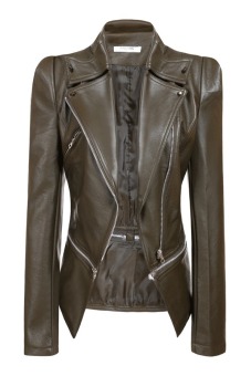 Cyber ANGVNS Stylish Ladies Women's Faux Leather Power Shoulder Coat Jacket ( Khaki )  