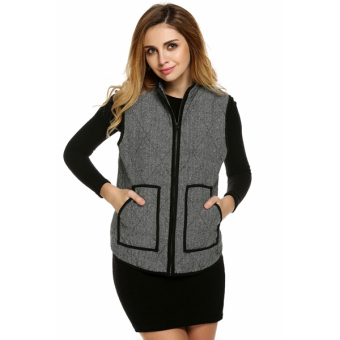 Cyber ANGVNS Women Fashion Casual Stand Collar Sleeveless Slim Zipper Vest Coat(Gray)  