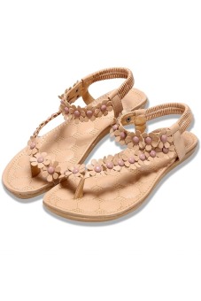 Cyber Bohemian Style Women Lady Casual Summer Floral Beach Flip Flop Sandals Synthetic Leather Flat Shoes