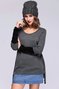 Cyber Fashion Women Lady Loose Stitching Long Sleeve T-Shirt Blouse Tops (Dark Grey)  