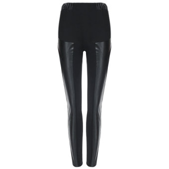 Cyber Finejo Cool Fashion Women High Waist Leather Patchwork Autumn Pants (Black)  