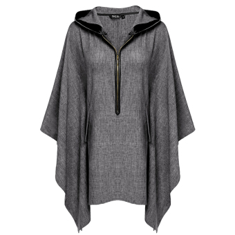 Cyber Finejo Women Casual Loose Hooded 3/4 Raglan Sleeve Zip up Pullover Solid Outwear ( Grey )  