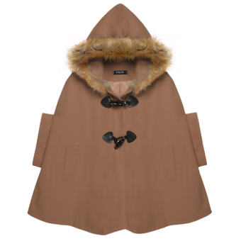 Cyber Finejo Women Casual Loose Hooded Short Batwing Sleeve Wool Blend Coat  