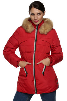 Cyber FINEJO Women Casual Warm Hooded Down Jacket Coat Outwear Parka (Red)  