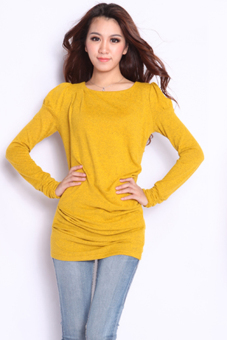 Cyber Korea Fashion Women's Spring Autumn Long Sleeve T-shirt Shirt Tops ( Yellow )  