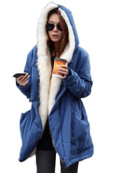 Cyber Ladies Women Lady Hooded Long Coat Fleece Warm Thick Casual Outerwear ( Blue )  