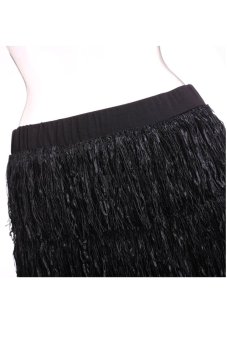 Cyber Lady Women's Mini Tassel Skirt Casual Multi-Layer Skirt ( Black )  