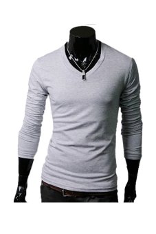 Cyber Long Sleeve Men Slim T-shirts Tee Tops ( Light Gray )  