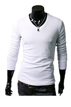 Cyber Long Sleeve Men Slim T-shirts Tee Tops ( White )  