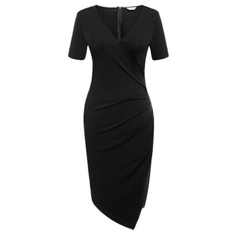 Cyber Meaneor Sexy Women V Neck Short Sleeve Bodycon Evening Party Irregular Summer Dress(black)  