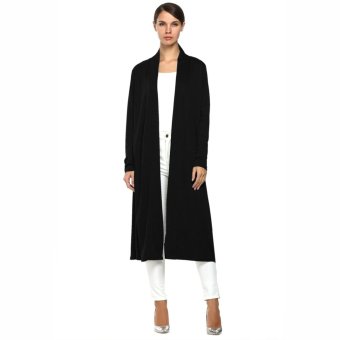 Cyber Meaneor Spring/ Autumn Women Casual Loose Long Sleeve Open Front Long Cardigan Coat (Black)  