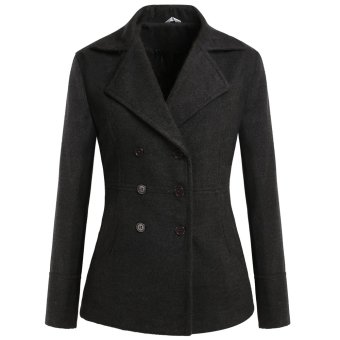 Cyber Meaneor Winter Women Casual Lapel Long Sleeve Double-breasted Wool Blend Coat Outwear (Dark Grey)  