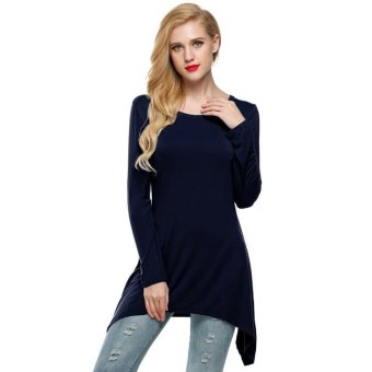 Cyber Meaneor Women Casual O-Neck Long Sleeve Irregular Asymmetric Solid T-Shirt Top Blouse(navy blue)  