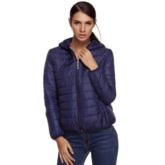 Cyber Meaneor Women Casual Solid Padded Coat Down Jacket Hoodie Outerwear (Navy Blue)  