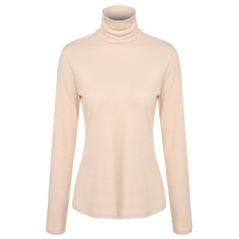 Cyber Meaneor Women Fashion Casual Bottom Basic Turtle Neck Slim Solid T-Shirt Tops (Beige)  