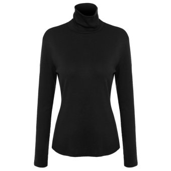 Cyber Meaneor Women Fashion Casual Bottom Basic Turtle Neck Slim Solid T-Shirt Tops (Black) - Intl  