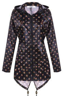Cyber Meaneor Women Girls Dot Raincoat Fishtail Hooded Print Jacket Rain Coat ( Black )  