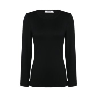 Cyber Meaneor Women Long Sleeve Slim Solid Shirt Top Bottoming Wear Blouse (Black)  