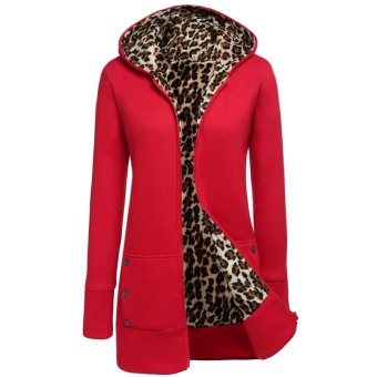 Cyber Meaneor Women Outwear Hooded Long Sleeve Fleece Long Jacket Coat (Red)  