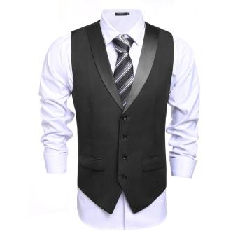 Cyber Men V Neck Casual Waistcoat Business Button Suit c ( Black ) - intl  
