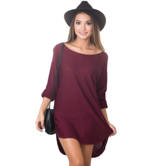 Cyber New Fashion Women Casual Long Sleeve Loose Irregular Mini Dress ( Grey ) - intl  