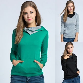 Cyber New Fashion Women Long Sleeve Hoodie Hooded Pullover Tops Solid Casual Sports ( Black ) - intl  