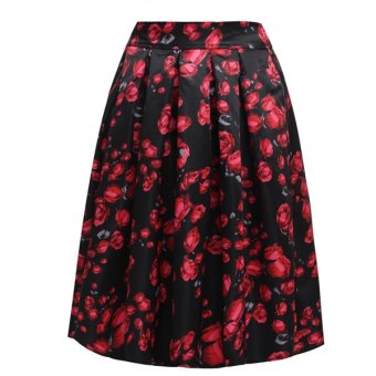 Cyber New Fshion Lady Women's Retro Style Floral Pattern Pleated Skirt Casual Party Swing Skirt  