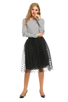 Cyber New Women Casual Organza Mesh Princess Skirt Bowknot Pleated Knee Length Skirt ( Black ) - intl  