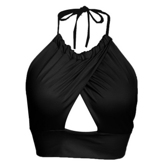 Cyber Sexy Women Halter Crossover Backless Solid Slim Crop Tops ( Black ) - intl  