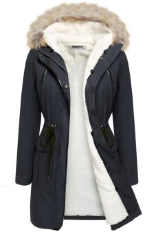 Cyber Stylish Womens Fleece Warm Faux Fur Winter Coat Hooded Parka Overcoat Jacket ( Grey )  