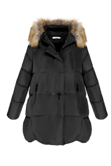 Cyber Winter Women Coat Fur Collar Hooded Cotton Long Sleeve Jacket Coat Parka Outwear ( Black ) - Intl  