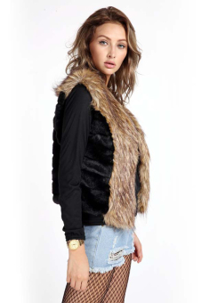 Cyber Winter Women Faux Fur Vest Sleeveless Lapel Outerwear Jacket Coat Hair Waistcoat ( Black )  