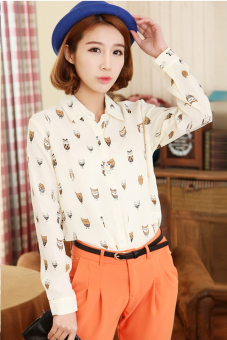 Cyber Woman Girl Print Chiffon Long Sleeve Blouse Top Shirts (Multicolor)  