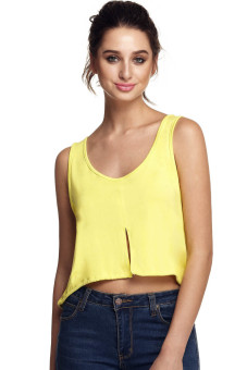 Cyber Women Back Split Asymmetrical Hem Tank Crop Tops (Yellow)  