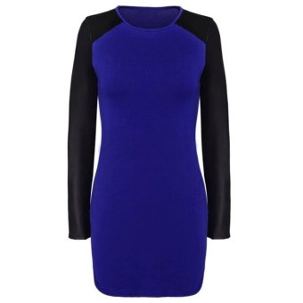 Cyber Women Casual Long Sleeve Scoop Neck Slip-On Club Wear Party Mini Dress (Blue)  