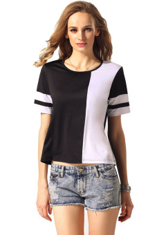 Cyber Women Casual Loose Contrast Color Short Sleeve T-shirt  