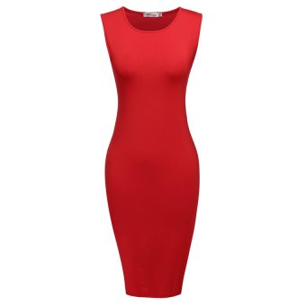 Cyber Women Casual O-neck Sleeveless Slim Fit Bodycon Tank Dress ( Red ) - intl  