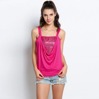 Cyber Women Casual Strap Sequins Draped Slim Tank Sleeveless Tops ( Rose Red ) - intl  