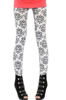 Cyber Women Elastic Printing Stretch Skinny Leggings (White)  