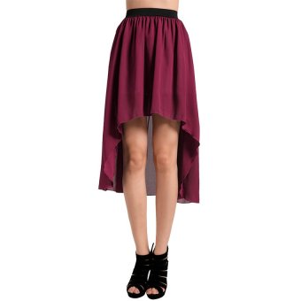 Cyber Women Girls Chiffon Asymmetric Irregular Elastic Long Dress Skirt ( Wine Red )  